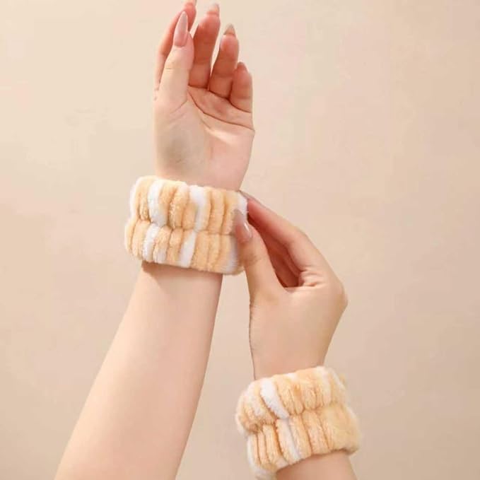 Cute Spa Headband and Wristband Set for Women Kawaii Cat Ear Yellow Makeup Headband for Washing Face (3PCS, Yellow)