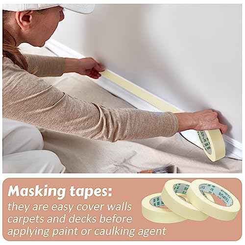 Fainne Masking Tape Bulk General Purpose Masking Painting Tape 55 Yards for Painting Home Office School Stationery Arts Crafts Basic Use, Easy Removal(60 Rolls,0.8 Inch)