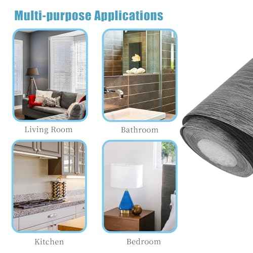 32.8 Feet Peel and Stick Dark Gray Wood Grain 10M Wallpaper Border Removable PVC Waterproof Wallpaper,Bathroom Mirror Frame Border Sticker Wall Decer (1.97inch)