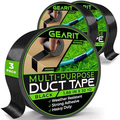 GEARit Duct Tape with Heavy-Duty Adhesive (3-Pack, 1.88in, 30yd Each) Black, Waterproof, Easy to Tear by Hand, Indoor Outdoor, Multi Surface Use, Professional Strength - 2 Inch, 3 Roll, 90 Feet