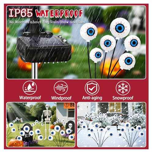 Halloween Decorations Outdoor, 6 Pack 36 LED Solar Red Scary Eyeball Swaying Lights, Red Solar Firefly Light Waterproof Outdoor Garden Lights for Halloween Yard Garden Party