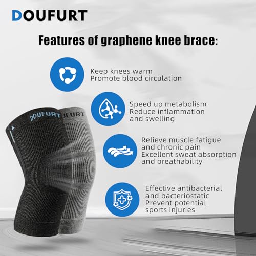 DOUFURT Knee Brace for Women & Men Knee Compression Sleeve Meniscus Tear, Patella Stabilizer knee support for knee Pain, ACL, MCL, Arthritis, Running