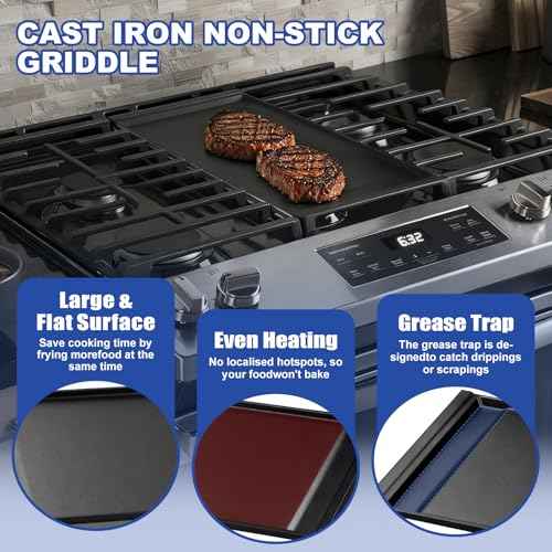 WB31X24738 Griddle Replacement for GE Stove - Cast Iron Center Griddle Plate, Compatible with GE Gas Range Cooktop Models JGB700, JGB660, JGB735, JGB860, JGBS66, Replaces WB31X24998, WB31X49806