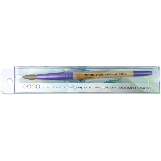 PANA Pure Kolinsky Hair Acrylic Nail Brush - Round Shape Purple Ferrule with Beige Wood Handle (Size 10)