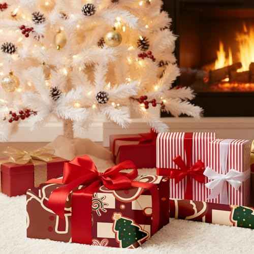 GloryTik Christmas Contact Paper, Self Adhesive Removable Wallpaper, Thicken Christmas Peel and Stick Wallpaper for Bedroom Walls Living Room Window Fireplace Indoor Decoration(17.3"x 118")