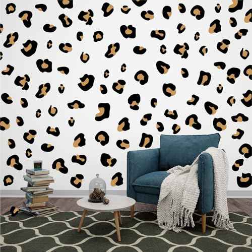 12 Sheets 348 Pcs Leopard Print Wall Decals - Cheetah Print Wallpaper for Bedroom, Living Room, Classroom Decoration