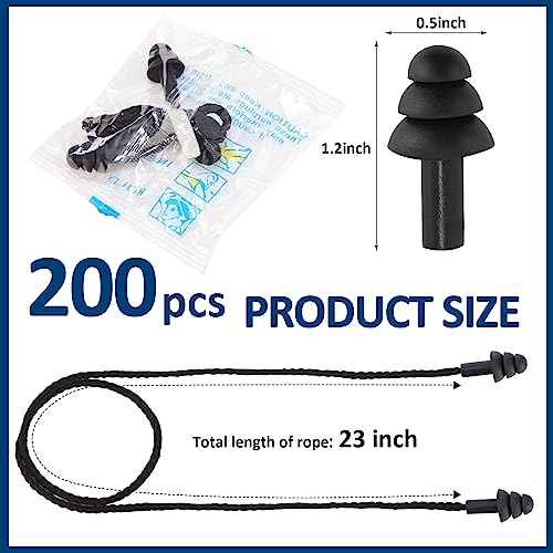 Xuhal 200 Pairs Black Corded Ear Plugs Silicone Reusable Earplugs Sound Blocking Individually Wrapped Ear Plugs Protection Hearing EarPlugs for Sleeping, Music, Shooting, Construction Work, Sports