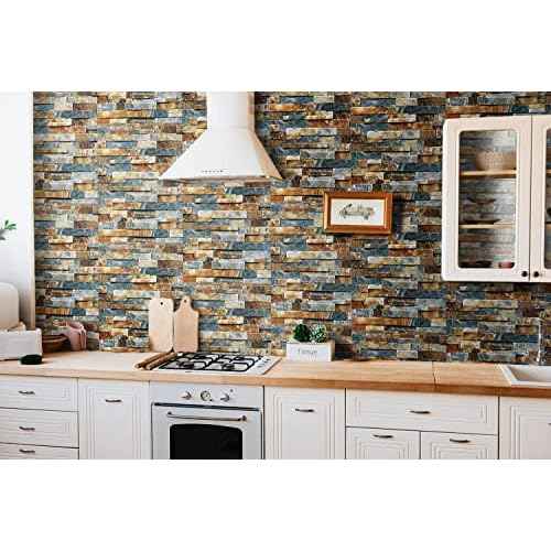 LiKiLiKi Stone Brick Wallpaper Peel and Stick Wallpaper Removable Contact Paper Faux Brick Wall Covering Roll Home Decoration Wall Paper Self Adhesive Vinyl 17.71''x118'' for Kitchen Backsplashes