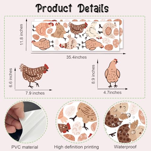 Boho Hens Chicken Wall Stickers, Rustic Chick Eggs Vinyl Wall Decals, Removable Funny Farm DIY Wall Art for Kitchen Playroom Farmhouse Decor