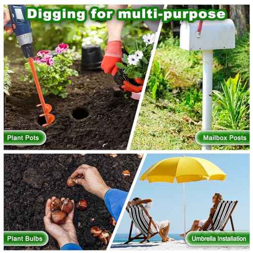 Auger Drill Bit for Planting 4"x32" Garden Drill Bit, Heavy Duty Auger Post Hole Digger with 3mm Thicker Spiral for Bulbs, Plants, Beach Umbrellas, Fence Posts - Fits 3/8" Hex Drive Drill