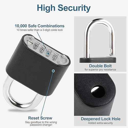 DELSWIN Heavy-Duty Combination Padlock Locker Lock - 4 Digit Combination Lock with Hardened Steel Shackle, Weatherproof Combo Lock for Outdoor, School Gym Locker, Fence, Shed, Gate, Trailer (4 Pack)