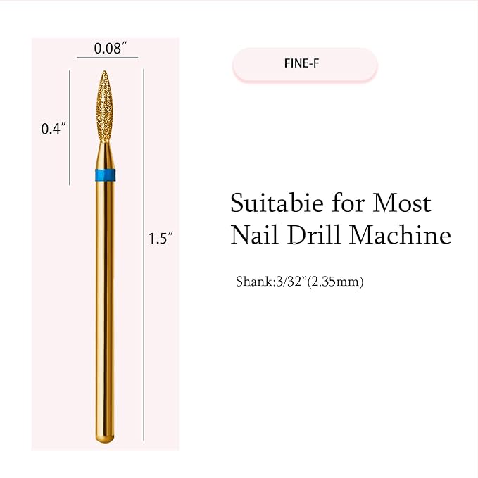 10pcs Diamond Flame Titanium Cuticle Drill Bits Set, Professional Cuticle Nail Drill Bits for Dead Skin 3/32'' Nails Dry Manicure Pedicure Shape Remove Nail Salon Tools(Gold, Medium-M)