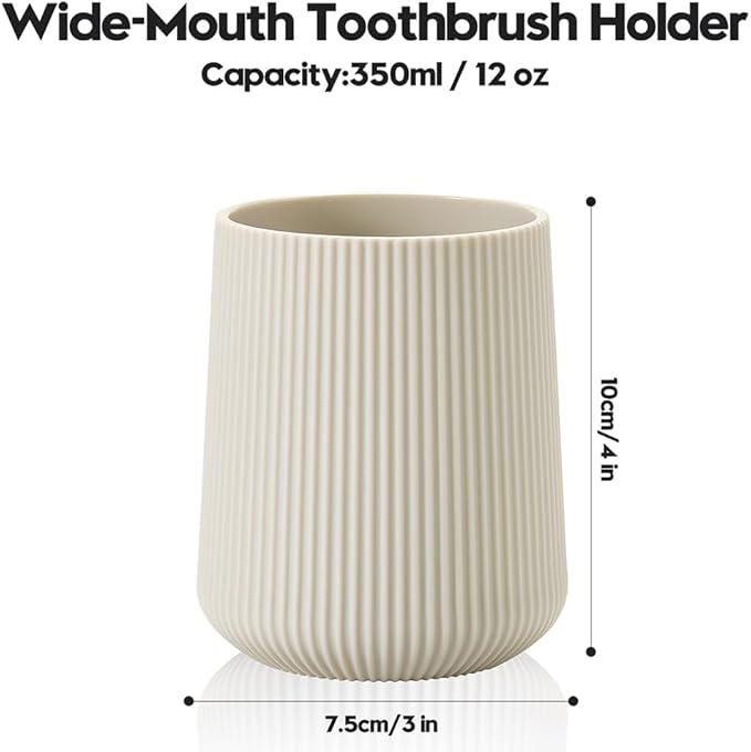 YAUKPH Beige Striped Toothbrush Holder for Electric Toothbrushes Bathroom Organizer Cup for Toothpaste Kids & Adults