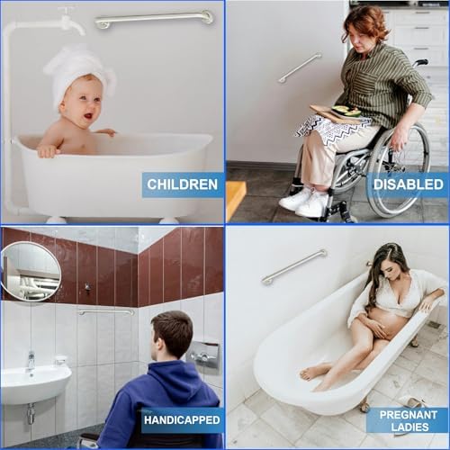 Grab Bar for Bathtub Shower - Stair Bed Toilet Bathroom / Stand Assist & Safety Handrail / 304 Stainless Steel / Smooth Grip / 24"