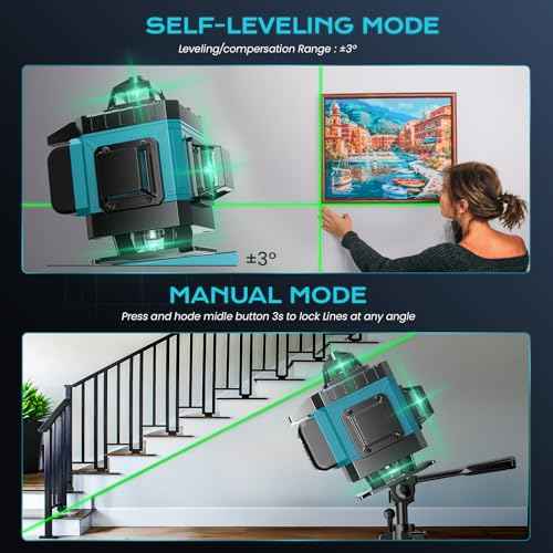 16 Line Laser Level 360 Self Leveling, 4x360¡ÆProfessional 4D Green Cross Line laser Level with 2 Batteries, Adjustable Brightness & Remote Control, for Tiling Floor Construction and Picture Hanging