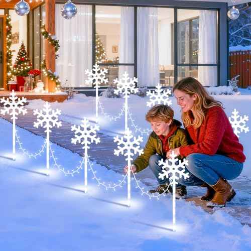 Christmas Snowflake Pathway Lights Outdoor 10 Pack Waterproof Snowflake Light 8 Lighting Modes Xmas Walkway Marker Lights LED Stake Sidewalk Light for Christmas Decorations Outdoor Garden Patio Yard