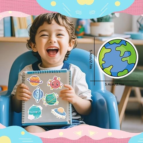 100 PCS Cartoon Planet Space Star Stickers, Fantastic Cute Cartoon Planet and UFO Water Bottle Laptop Car Computer Skateboard Suitcase Decal, Moon and Star Stickers, PP/Polypropylene Waterproof Decal
