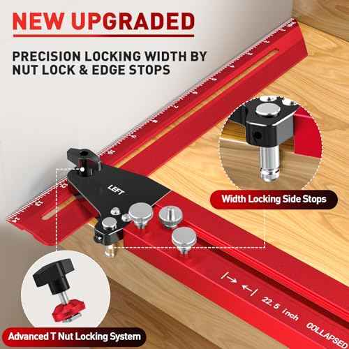 Stair Tread Template Tool, One-Piece Design Stair Measuring Tool, Adjustable Length from 22.5" to 62", Precision Stair Tread Jig Gauge with 14" Scale Pivoting End and Stop Pins