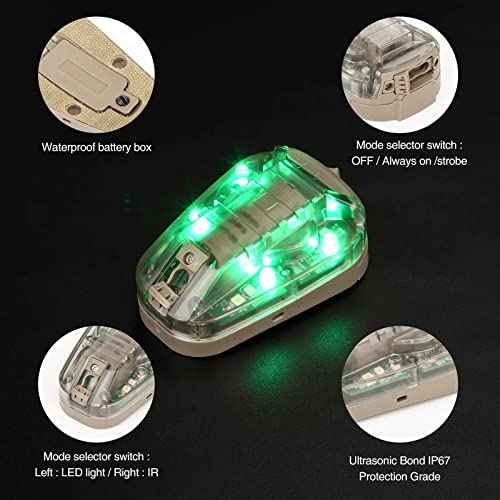 NOBUHIRO Tactical Helmet Signal Light Optional 4 Modes with Visible LED + IR Constant-on/Strobe, Waterproof Ladybird Survival Identification Lamp for Outdoor Sports