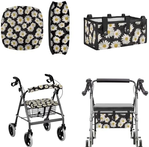 LedBack Rollator Walker Accessories 3 Pack Daisy Rollator Walker Seat and Backrest Rollbar Covers Soft Universal Walkers Seat Covers Organizer Pouch Storage