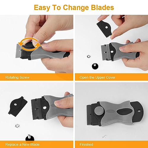 Ainiv Razor Blade Scraper, 2-in-1 Scraper Tool with 10PCS Metal Blades and 10PCS Plastic Blades, Multi-funtional Cleaning Razor Scraper for Stickers, Labels, Caulk, Adhesive, Paint Removal (2 Pack)