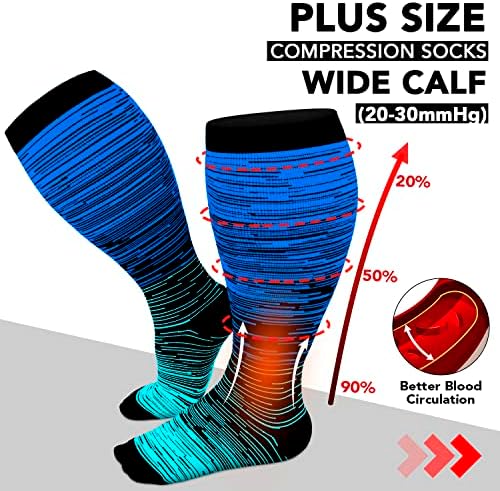 Refeel 3 Packs Plus Size Compression Socks Wide Calf For Women & Men - Large Size Knee High Support Stockings For Medical…