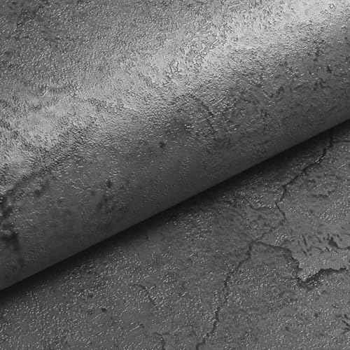 Livelynine Concrete Wallpaper Peel and Stick Textured Black Grey Dark Moody Gothic Wall Paper for Bedroom Colleage Dorm Lime Wash Cement Concrete Contact Paper Waterproof Renter Friendly 15.8x78.8"