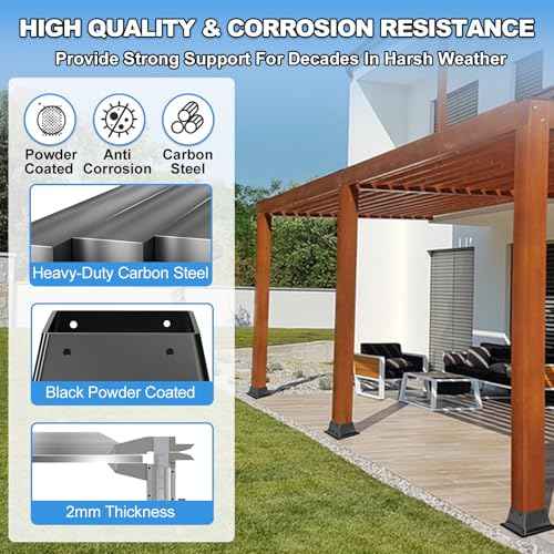 4x4 Post Base 10Pcs-Inner Size 3.6x3.6-Heavy Duty Metal Post Brackets-Deck Post Anchors-Solid Steel-Powder Coated-Wood Post Holder for Porch Handrail Railing Pergola Fence Pavilion-Support Deck Base