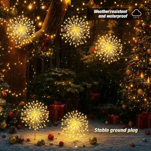 WILLBOND 3 Pcs Christmas Tree Star Topper Christmas Starburst Light Set, Hanging Ground Dual-use Firework Lights with 80 Leds Waterproof Dandelion Light Ball with Plug Hook for Xmas Holiday Yard Decor