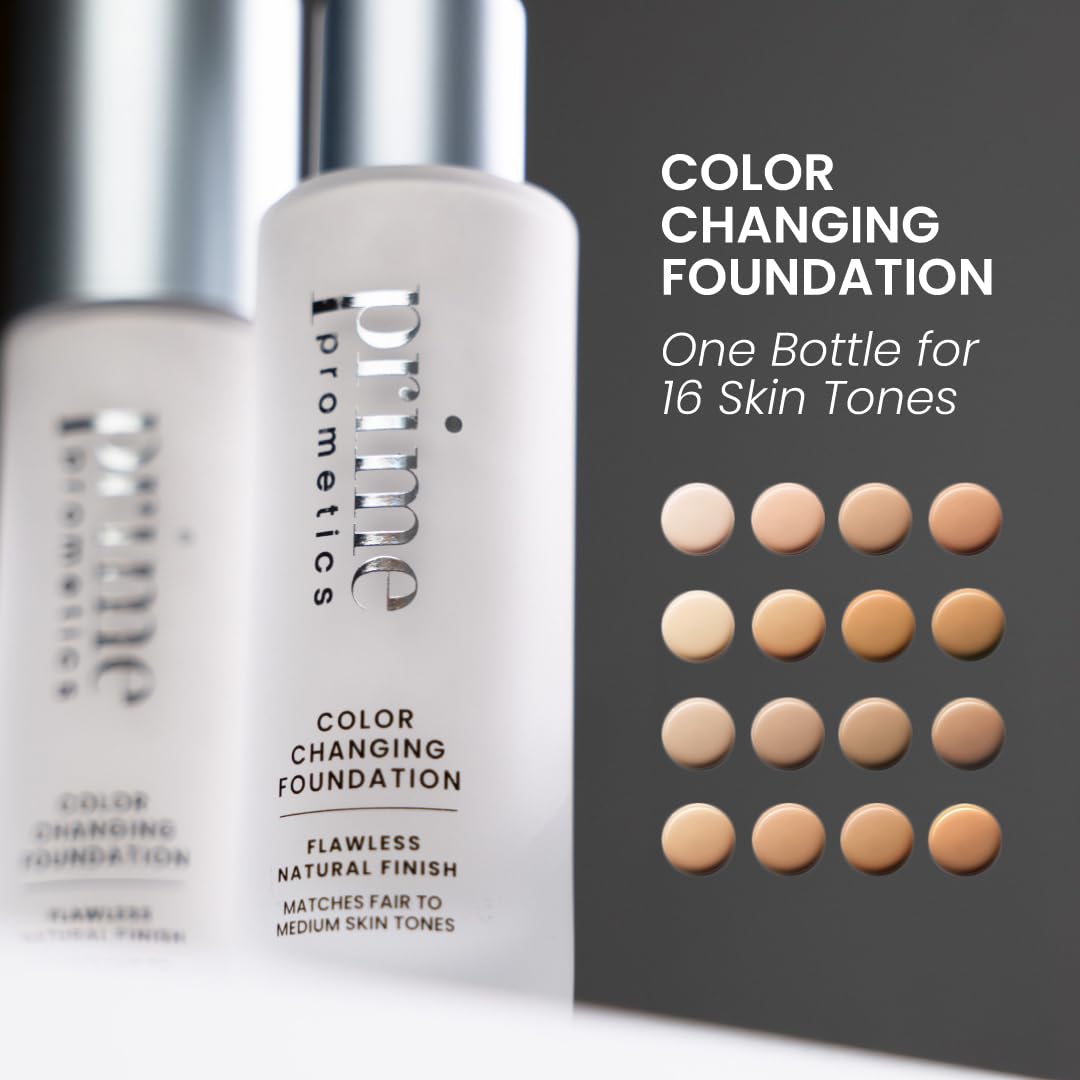 Prime Prometics Color Changing Foundation for Mature Women – Instantly Adapts to Your Skin Tone – Buildable Light-to-Medium Coverage – 12-Hour Wear – Natural Dewy Finish – Hypoallergenic