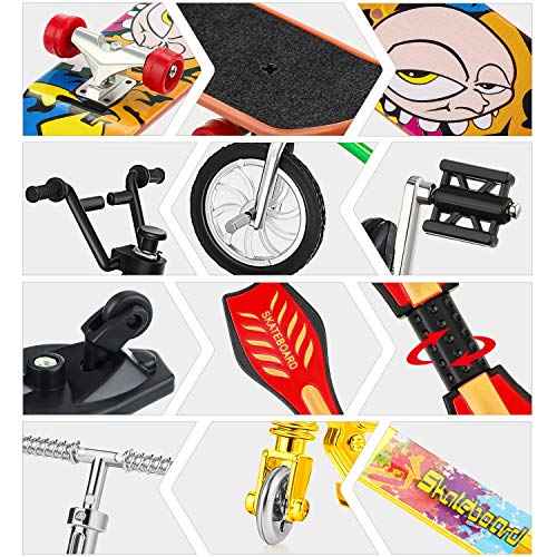 Sumind 18 Pieces Mini Finger Toys Set Includes Finger Skateboards, Bikes, Mini Scooters and Matched Wheels and Tools Accessories Fingertip Movement Educational Toys for Gifts Party Favors