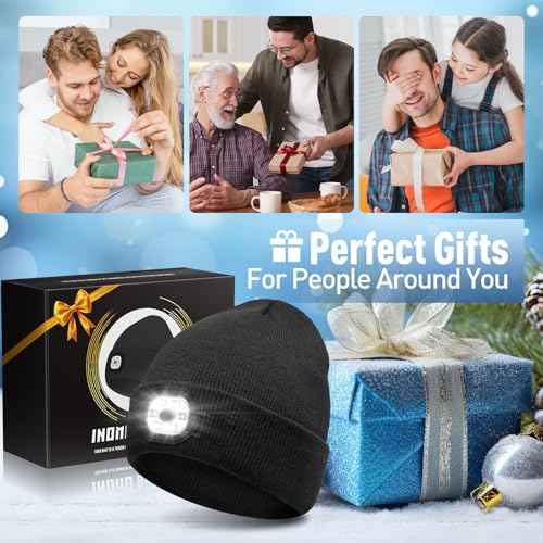 Gifts for Men Women, Stocking Stuffers for Adults Men Unisex Beanie with Light, Dad Mens Gifts for Christmas, Unique Gifts for Dad Him Husband Grandpa Black