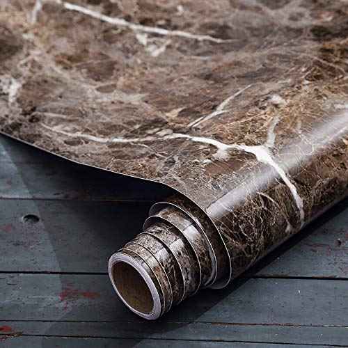 Burgeliy Peel and Stick Waterproof Wallpaper15.8¡¿196in Vinyl Wrap Protector Auto Modification Tint Film Dark Brown Marble Shiny Granite for Kitchen Countertops Table Desk Furniture Self Adhesive Film