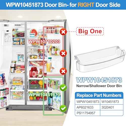 UPGRADED WPW10451873 Refrigerator Door Bin Compatible With Whirlpool Kenmore Refrigerator Door Shelf Replacement W10451873, AP6021633, WRS571CIDM01, WRS571CIHZ04,WRS571CIHZ01 Narrow Refrigerator shelf