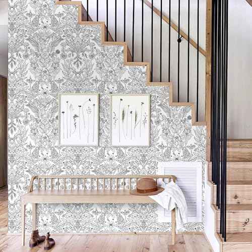 Black and White Deer Wallpaper 17.3"¡¿120" Nature Plant Peel and Stick Wallpaper Contact Paper Removable Self Adhesive Vinyl Wall Paper for Bedroom Living Room Cabinet