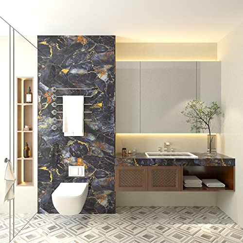 Volga Blue Marble Contact Paper 88" X 16" Marble Wallpaper Exotic Granite Self Adhesive Gloss Marble Vinyl Wrap Film for Kitchen Countertop Peel Stick Wall Paper for Cabinets Wall Funiture