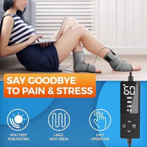 sticro 1 Pair Ankle Heating Pad for Feet Achilles Tendonitis Relief, Heated Ankle Brace Foot Heating Pad Wrap for Sprained Ankle, Arthritis Foot Heel Pain Relief (Gray)