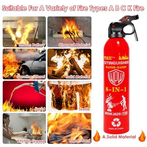 WPW 620ml Large Upgraded 8-in-1 Fire Extinguisher for Home with Wall Mount Portable Fire Extinguisher For Vehicle Car Boat Kitchen Emergency Supplies, Water-Based Solution For A, B, C, K Fire (2 Pack)