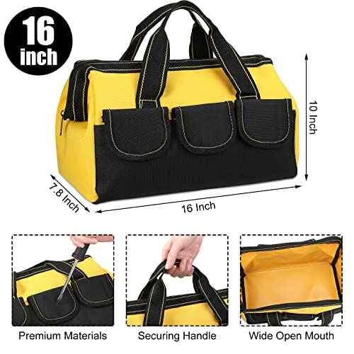 4 Pieces Tool Bag with Waterproof Strong Molded Base Multi Pockets Wide Mouth Tool Tote Multifunctional Tool Bag Large Capacity Organizer Heavy Duty Tool Storage Bag (Multicolor,16 Inch)
