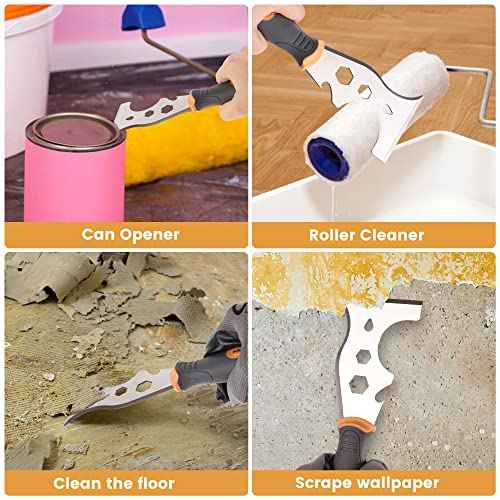 MulWark 16-in-1 Painter's Tool,3¡± Putty knife Drywall Paint Scraper,Multi-Painter's Stainless Steel Tool,Spealloy Paint Scraper, Taping knife,Hammer Head Soft Grip Handle,Nut Wrench Screw Bits inside