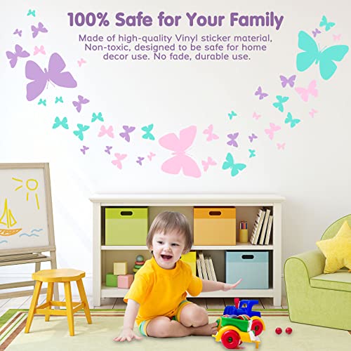 Butterfly Wall Decals Purple Pink Blue Butterfly Wall Sticker Peel and Stick Wall Art Sticker Decals for Nursery Girls Kids Bedroom Living Room Bathroom Kitchen Decor