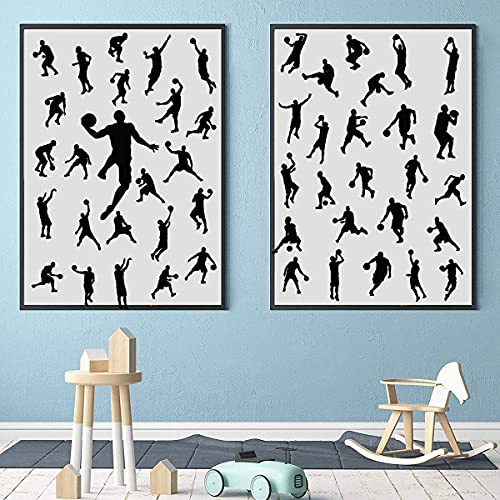Removable Basketball Player Wall Decal DIY Sports Player Silhouette Wall Stickers Peel and Stick Jumpman Decal Sticker for Kids Room Boys Bedroom Playroom Wall Decor