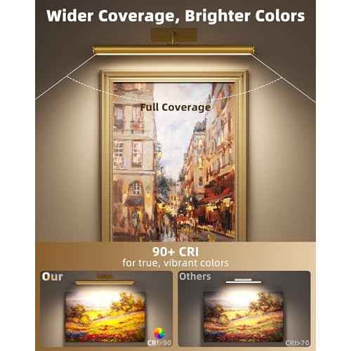 EZVALO Picture Lights for Wall, 16'' Rechargeable 6000mAh Painting Lights with Remote, Wireless Dimmable 3 Color Temperatures Art Lights for Gallery, Living Room, Hallway (Gold, 2Pack)