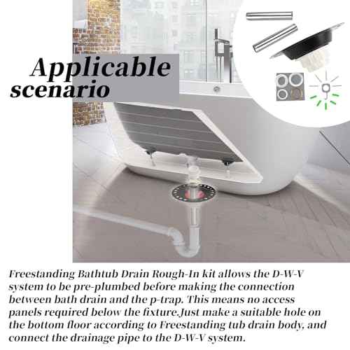 Freestanding Bathtub Rough-in Kit with Stainless Steel Tail Pipe and PVC Adapter Compatible With all freestanding bathtubs,standard bathtubs and Floor Mounted Bathtub-Fit 1-1/2" bathtub drains