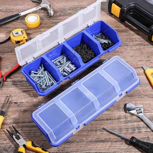 6Pcs Screw Organizer Box with Lids,Small Parts Storage Bins with Locks 4 Divider Compartment Sorting Toolbox Case for Garage Tools Nails bolt Plastic Hardware Containers