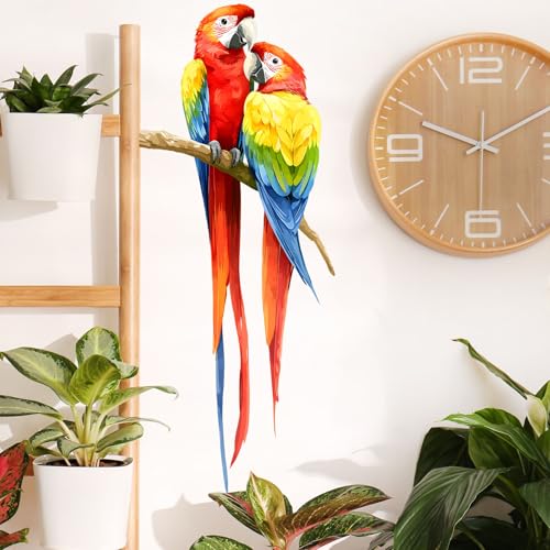 Macaw Parrot Wall Decals Removable Bird Couple Vinyl Stickers for Nursery Living Room and Kids Playroom Jungle Theme Decor Peel and Stick Wall Art