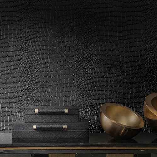Peel and Stick Wallpaper Black Crocodile Wall Paper Modern Textured Self-Adhesive Removable Contact Paper Thicken Waterproof Easy to Clean Decorative for Bedroom Bathroom Film 118 "x15.75