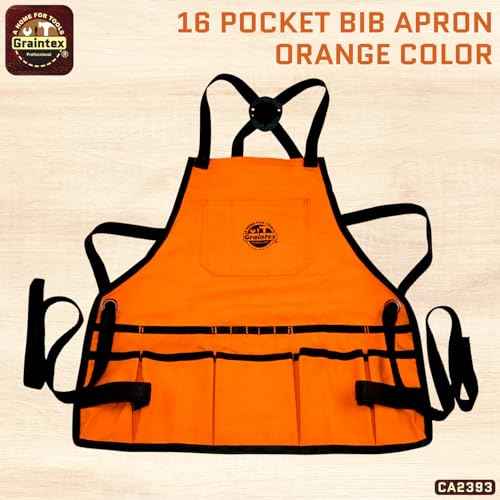 Graintex CA2393 :: Bib Apron 16 Pocket Orange Color Rip-stop Canvas, One Size Fits All