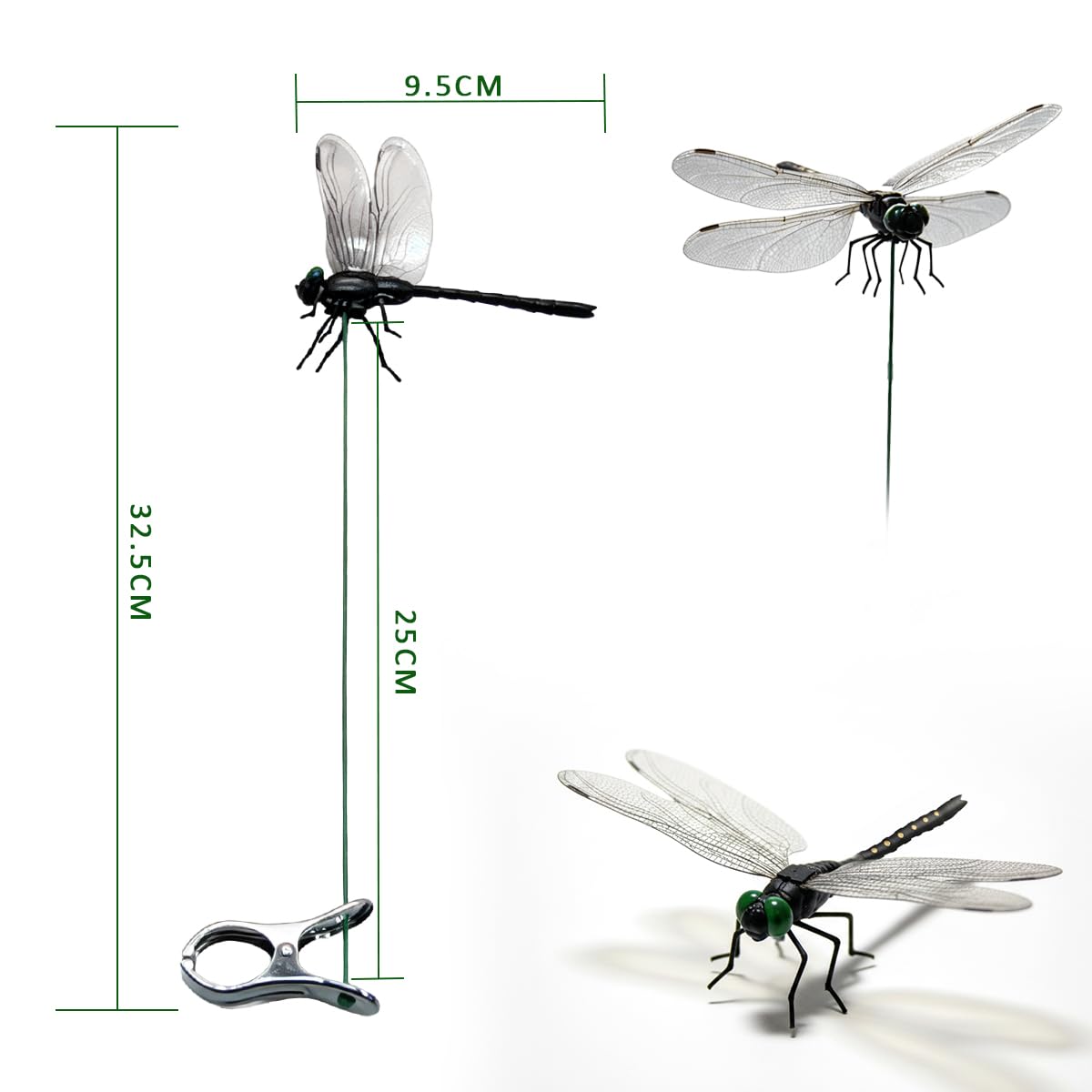 10 Pcs Dragon Fly Clips,Black Artificial Dragonfly Decor with Detachable PVC Wings, Nature-Inspired Outdoor Accessory for Hiking Hat, Camping, Patio, Yard