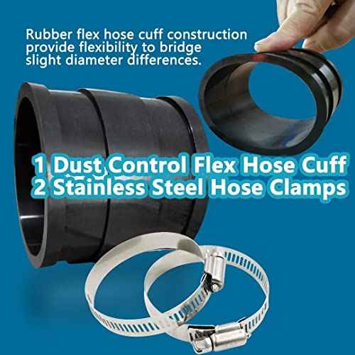 2-1/2 Inch Dust Control Flex Cuff 70148 Hose Connector Ports with 2 Clamps, Fits for 2-1/2 Inch Dust Collection Hose, Black